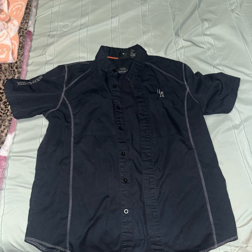 Men's HARLEY DAVIDSON Black Short Sleeve Button up Shirt